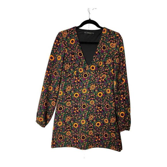 Zara l Retro Floral Long Sleeve Dress XS - Picture 2 of 10